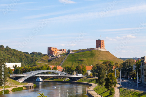 Vilnius city Neris river and Gediminas castle view, Vilnius, Lithuania.