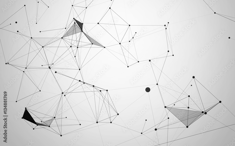 Black and White Abstract Polygonal Background with Low Poly Connecting Dots and Lines - Futuristic HUD Background