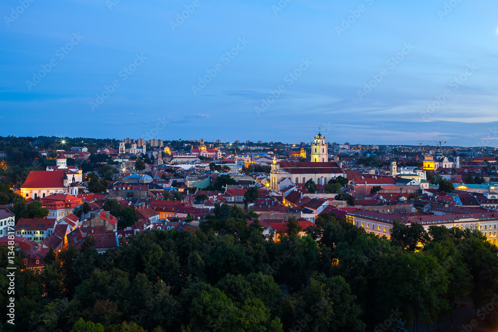 Vilnius summer panorama of Old town from Gediminas Castle Tower