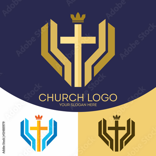 Church logo. Christian symbols. The cross of Jesus Christ and the crown - a symbol of the kingdom of God.