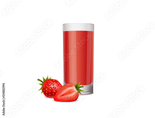Healthy strawberry juice on a white background