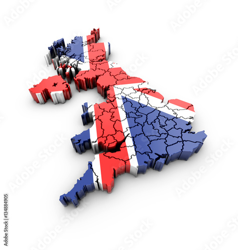 Map of England with shadow on white background. 3d rendering