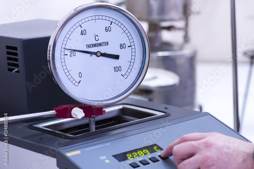 Industrial thermometer calibration in progress