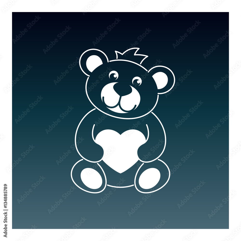 Cute teddy bear holding a Valentine. Laser cutting template.
