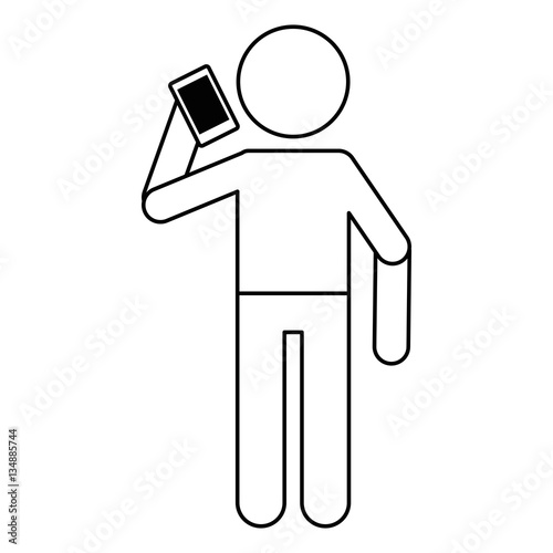 avatar using smarphone talking communication linear vector illustration eps 10