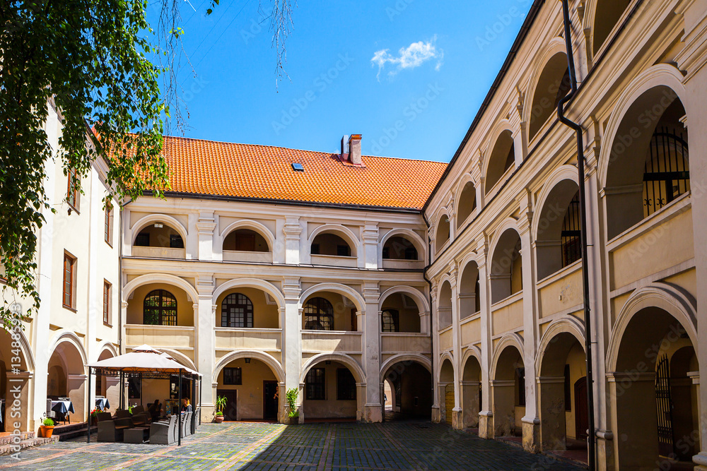 Beauty Vilnius' courtyard in renaissance style. Dormitory and boarding for young boys