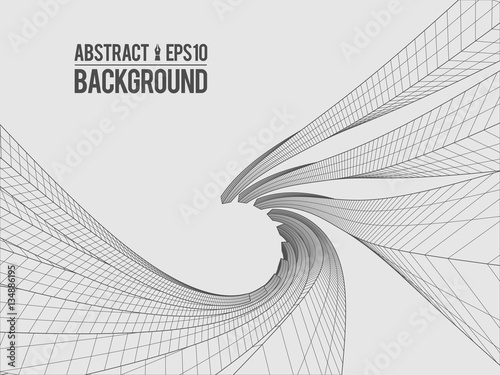 Wavy linear monochrome procedural terrain. Striped digital extraterrestrial landscape. Trendy wireframe cybernetic mountains. Modern illustration for a background. Element of design.