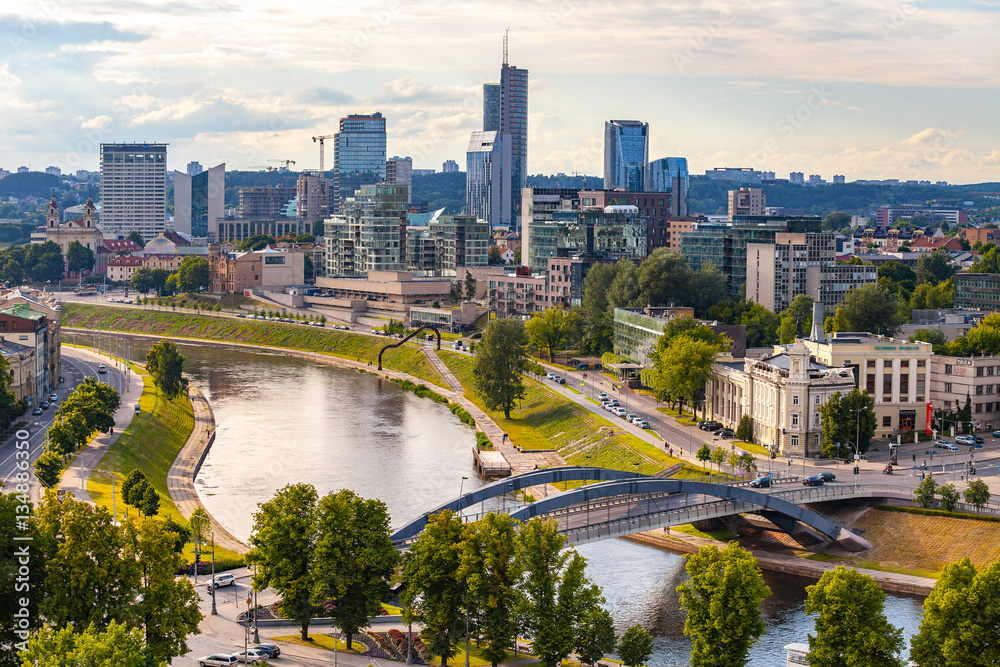 Naklejka premium New modern skyscrapers in Vilnius. The VILNIUS BUSINESS HARBOUR is a solid business centre in the new centre of Vilnius, remarkable of its architecture and modernity.