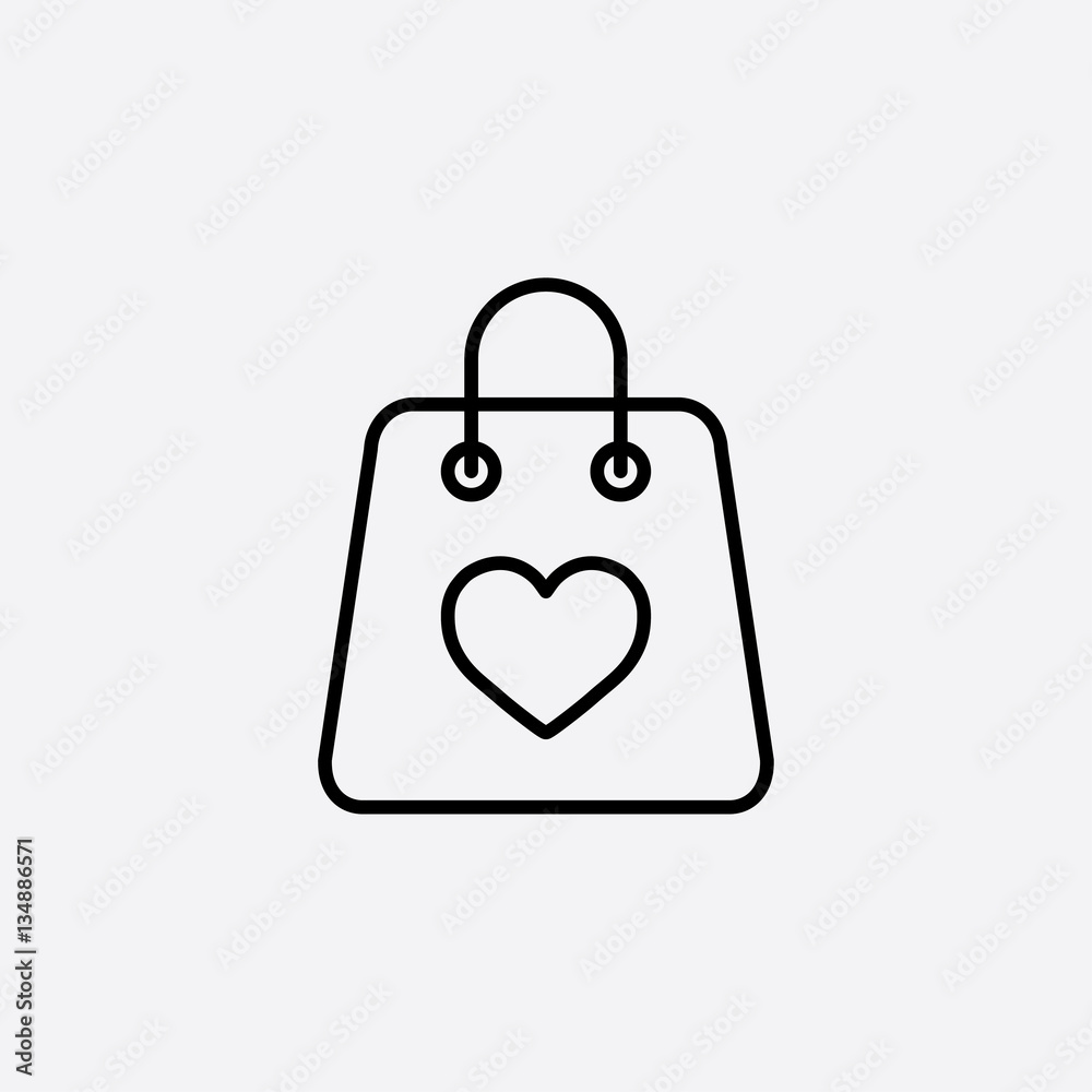 shopping bag with heart line icon black on white shopping bag with heart line icon black on white
