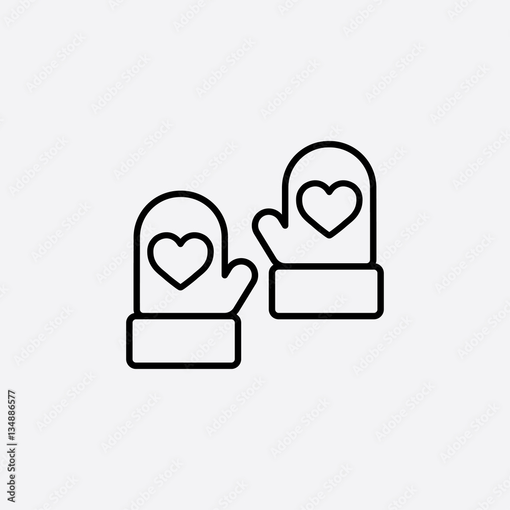 mittens gloves pair with heart line icon black on white mittens gloves pair with heart line icon black on white