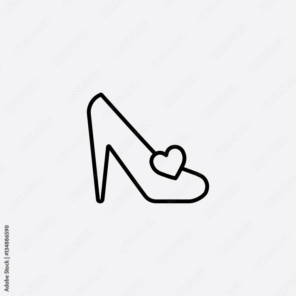 shoe woman high heel with heart line icon black on white shoe woman high heel with heart line icon black on white