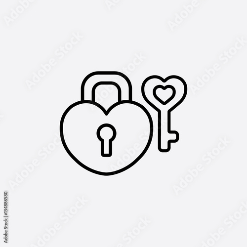 lock and key heart line icon black on white