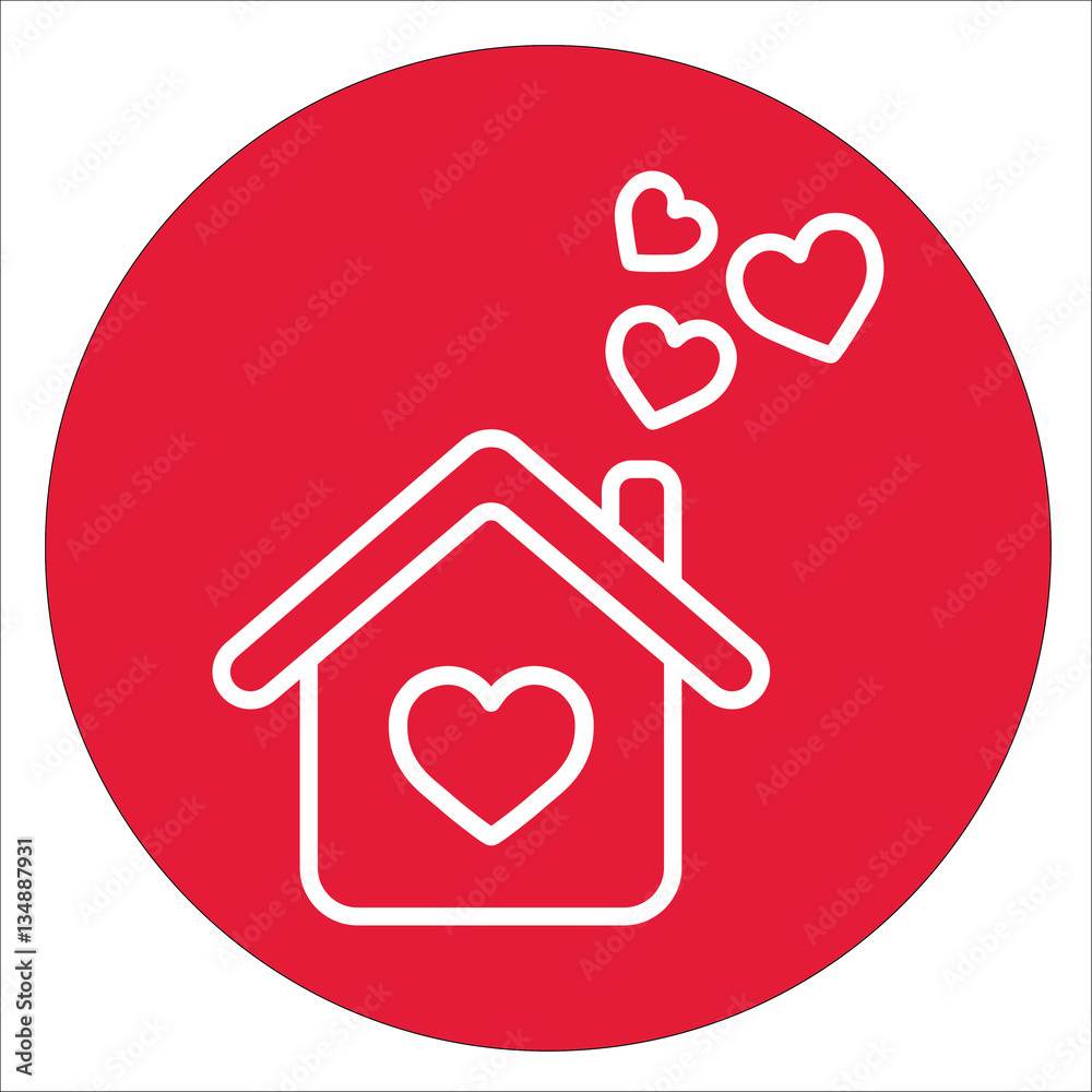 home love care heart valentine white line icon on red circle white on red circle home love care heart valentine white line icon on red circle white on red circle