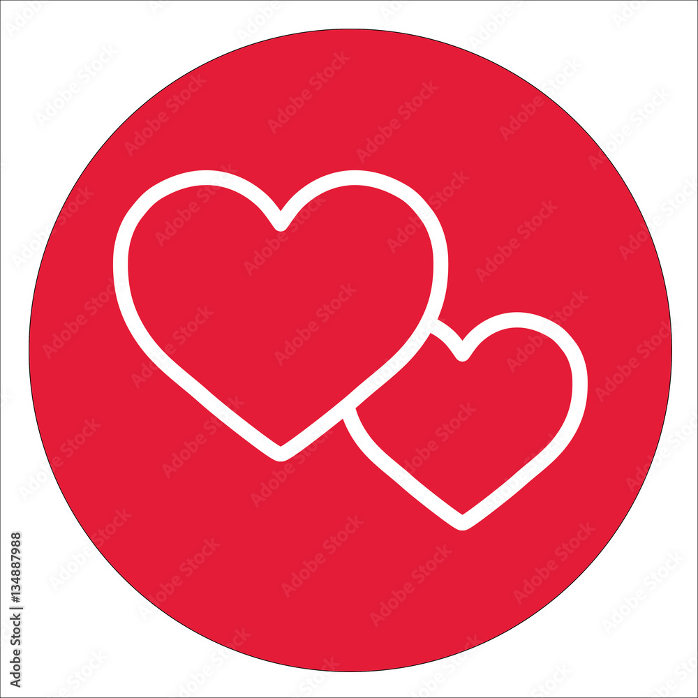 couple hearts love valentine romantic white line icon on red circle