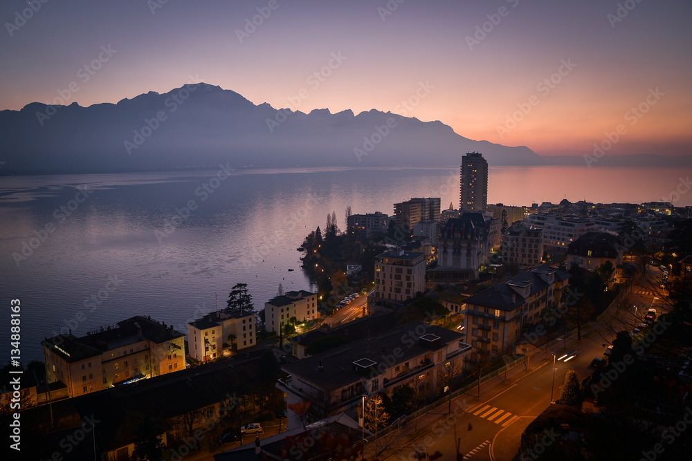 Blue hour above Montreux, Switzerland