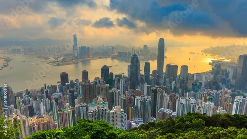 Hong Kong Cityscape High Viewpoint Victoria Peak Of Hong Kong, China 4K Time Lapse (zoom out)