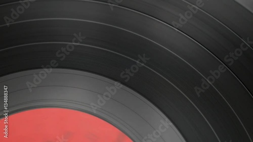 Closeup rotating vinyl record disc