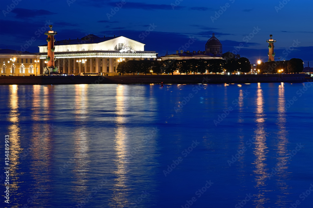 View large spit of Vasilievsky island, Rostral columns and the N