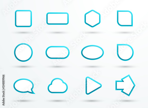 Vector 3d Blue Text Box Frames Different Shapes Set of 12