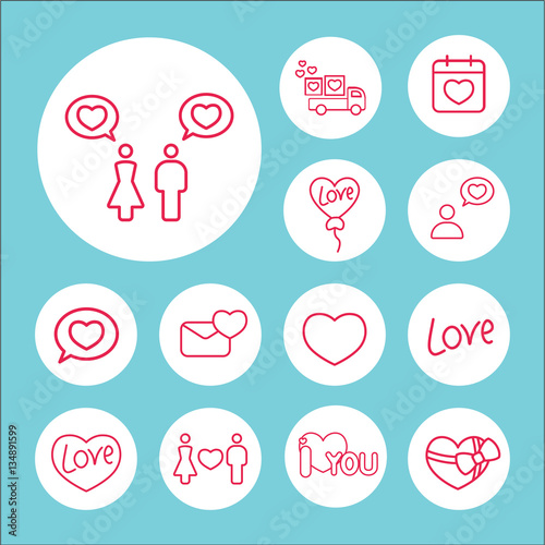 love couple confession sign line icons set
