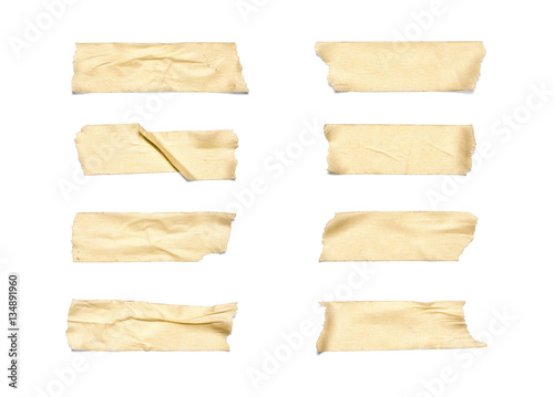 Masking Tape. Collection of various adhesive tape pieces on white background. Each one is shot separately, including Clipping Path
