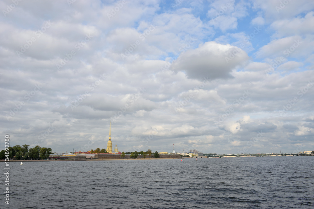 Panorama of the Peter and Paul fortress on the Neva river under