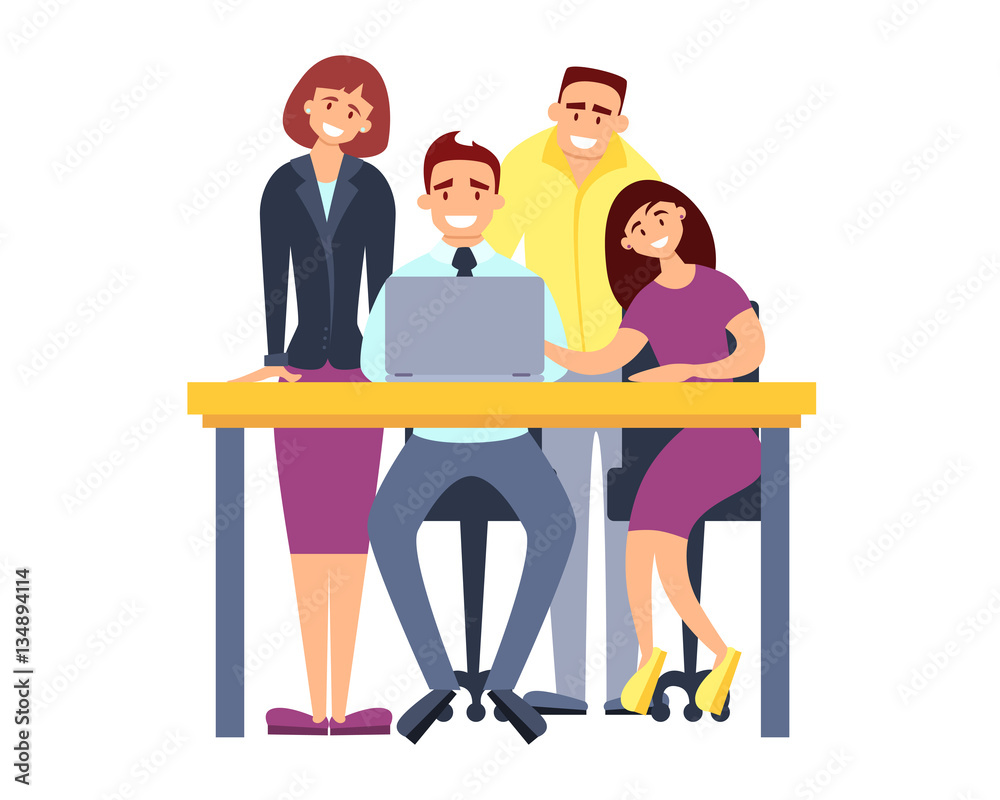Business team discussing a project in the office. Flat design. Vector illustration Business team discussing a project in the office. Flat design. Vector illustration