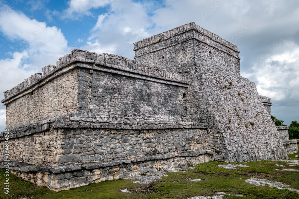 Ancient Mayan Pyramid El Castillo (The Castle) in the Tulum Archaeological Zone, Quintana Roo, Mexico