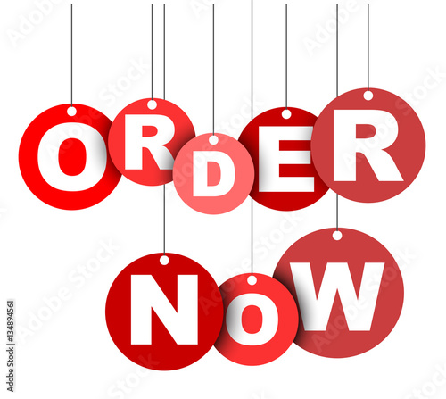 Red easy vector illustration isolated circle tag banner order now. This element is well adapted for web design.