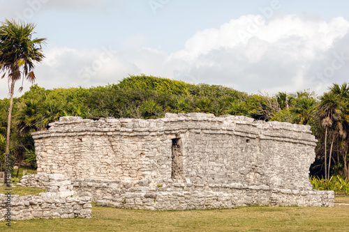 Remnants of the ancient Mayan building in the Tulum Archaeological Zone in Quintana Roo, Mexico