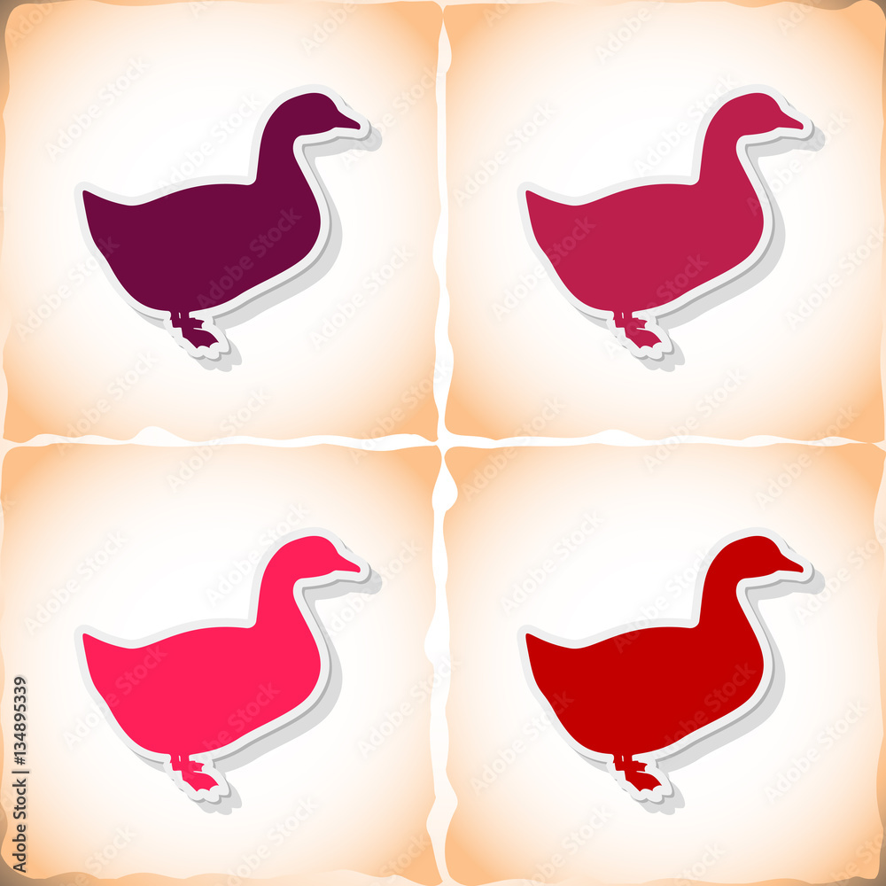 Duck. Flat sticker with shadow on old paper Duck. Flat sticker with shadow on old paper