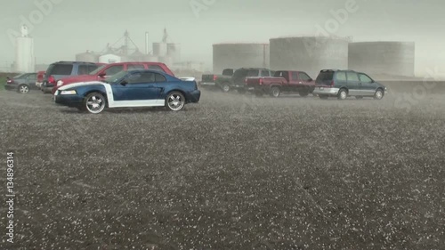 Pea Sized Hail Pelts Parking Lot