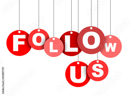 Red easy vector illustration isolated circle tag banner follow us. This element is well adapted for web design.