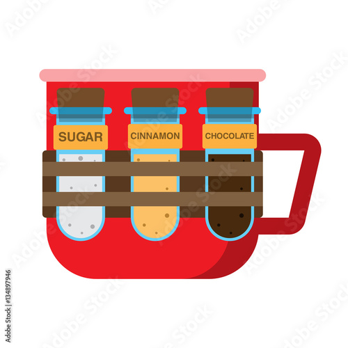 test tubes with additives to drink, tasty coffee, a cup with spi