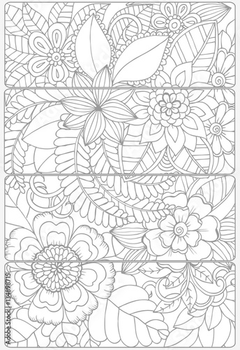 Fototapeta Naklejka Na Ścianę i Meble -  Floral doodles for coloring.Vector set of monochrome bookmarks .