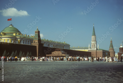 MOSCOW -  AUG 9 - People line up in Red Square to enter Lenin's Tomb  on Aug 9, 1984 In Moscow photo