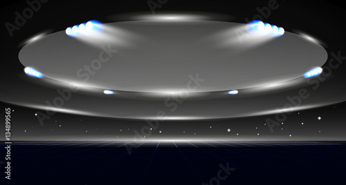 Sport background of dome of stadium with lights of projectors.