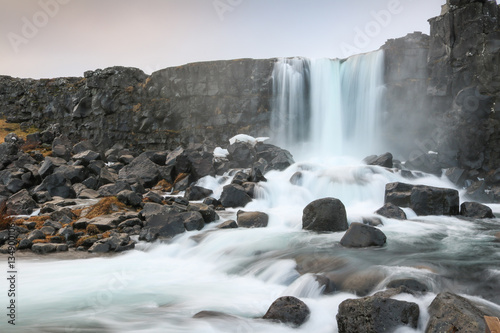Oxararfoss waterfall in Thingvellir National Park  Iceland