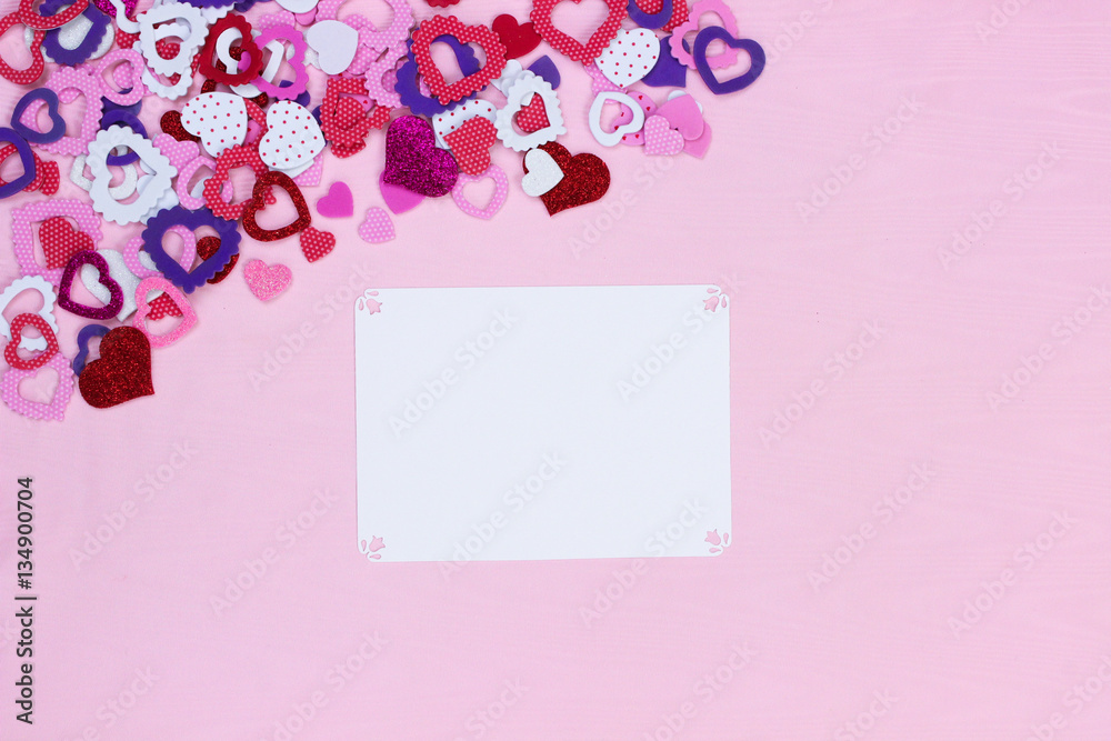 Blank white sign with colorful hearts border