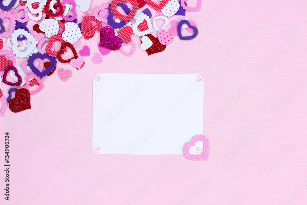 Blank white sign with colorful hearts border