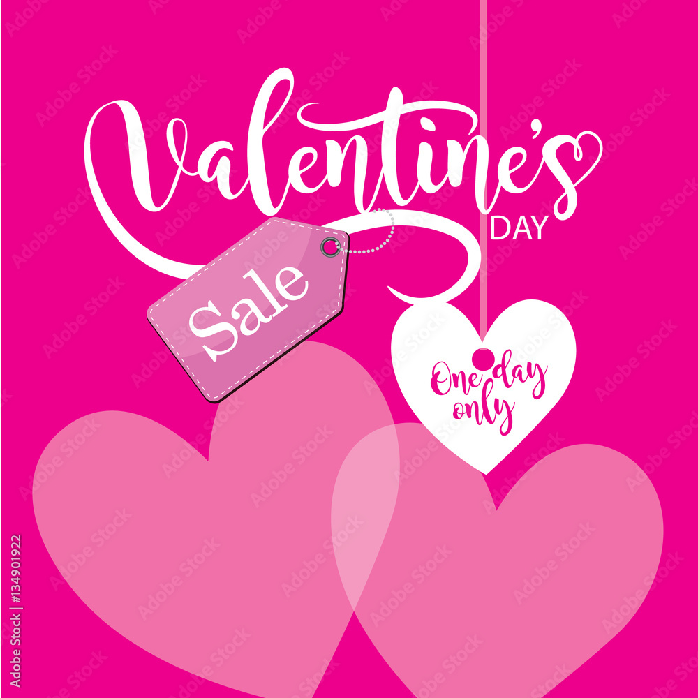 Valentines day sale beautiful calligraphic marketing design. Advertising template with festive typography and copy space. Poster announcing your Valentines Day sale. EPS 10 vector.