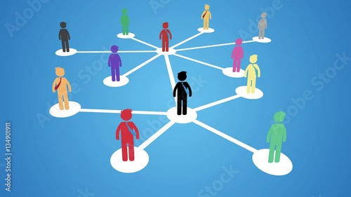 Network building, multilevel marketing Business Concept. Business network growing animation. nice animation of colorful pictograms pop up over of a network of white circles and lines. full hd and 4k.