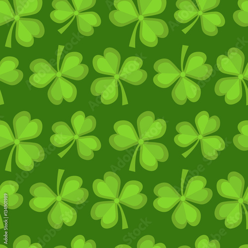 Clover seamless pattern. St. Patricks Day endless repeated backdrop, texture, wallpaper. Luck symbol backdrop. Vector illustration