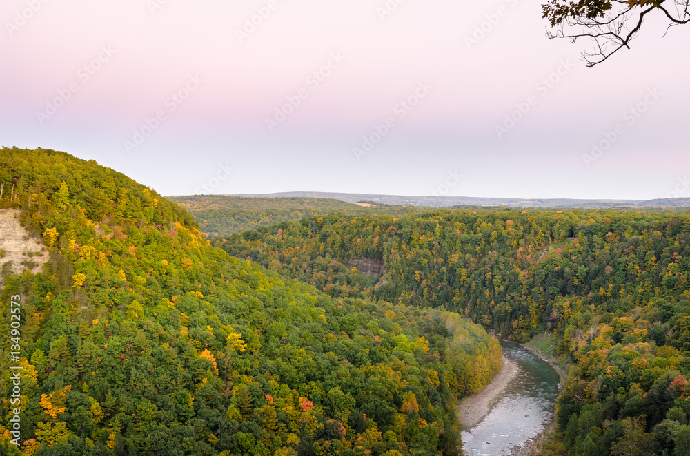 Beautiful Woody Mountain Landscape at Twilight In Letcworth State Park, NY.