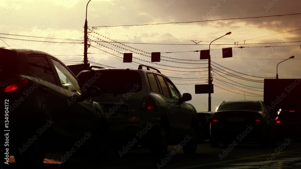 Traffic Jam in the city. Summer sunny evening Traffic Jam in the city. Summer sunny evening