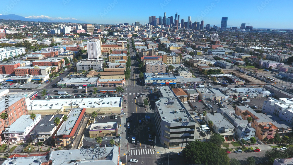 Korea Town Aerial with DTLA in background