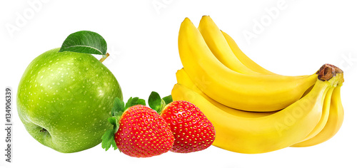 Fototapeta Naklejka Na Ścianę i Meble -  apples,bananas and strawberries isolated on white