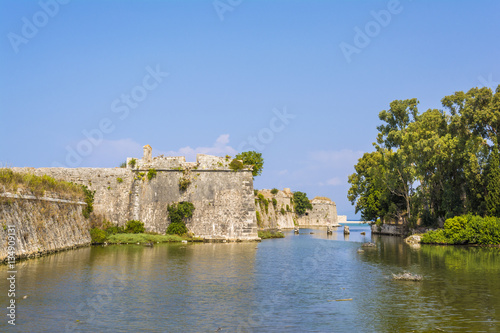 Moat and walls of the Venetian Castle of Agia Mavra - Greek island of Lefkada