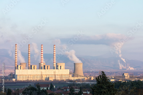 Old coal power station close to a village, between Kozani and Ptolemaida, northern Greece