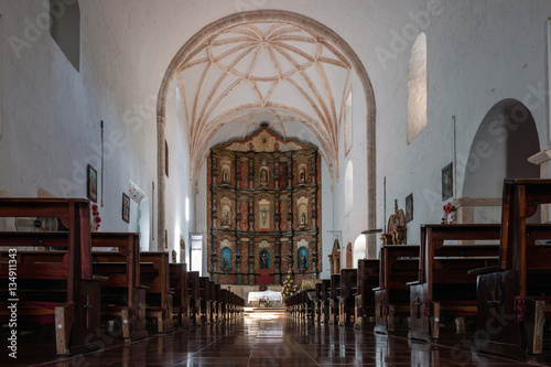 Interior of the Monastery of San Bernardine of Siena, founded by the Franciscan order in the 16th century in Valladolid, Mexico.